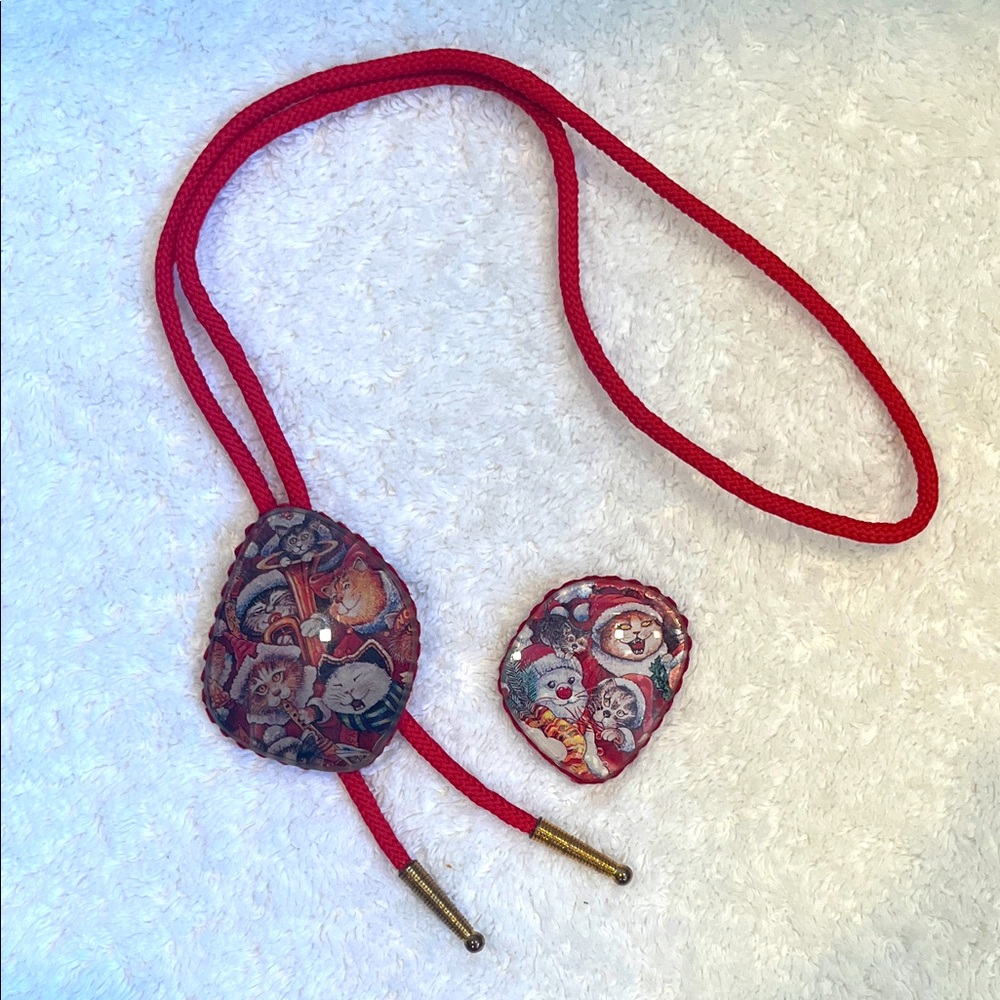 Red and Gold Bolero and Brooch Set - Christmas Cats